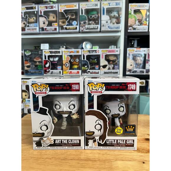 2 Terrifier Funko Pops GLOW Little Pale Girl Art Clown #1749 #1590 Horror Movies - Picture 1 of 1